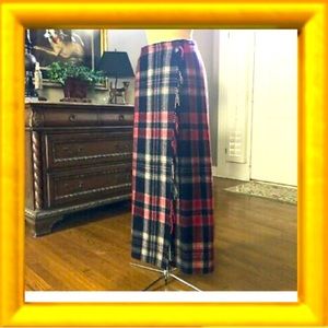 [#1064] EDDIE BAUER| Vintage Wool Blanket Wrap Fringe Skirt Plaid| US 4